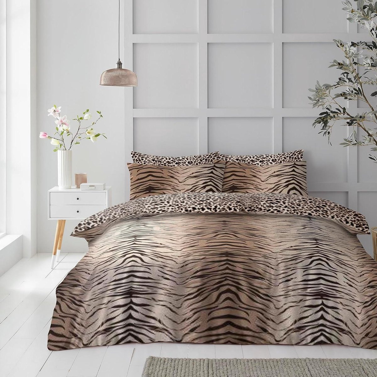 Dekbedovertrek Set met Dierenprint - Omkeerbaar Patroon - Tweepersoons - Bruin