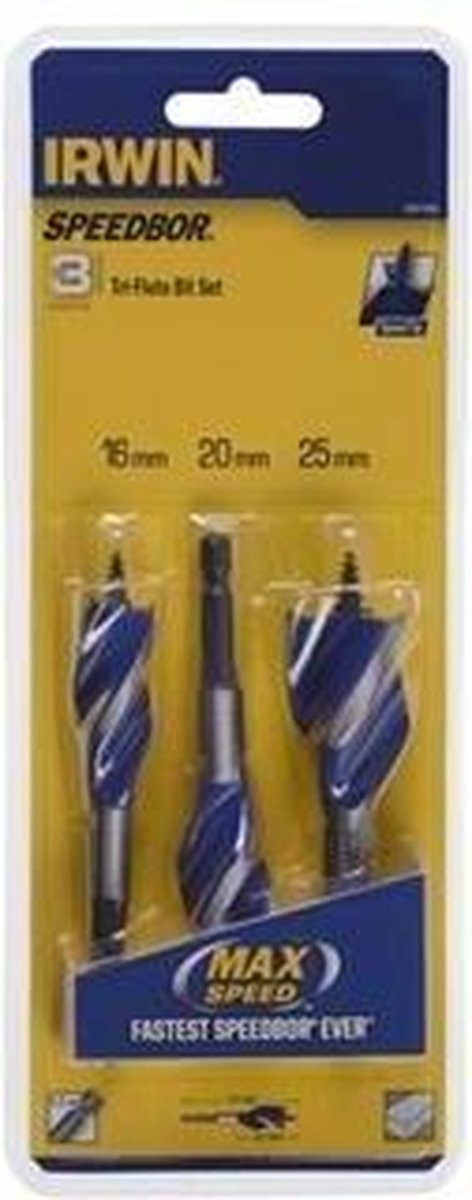 Irwin Blue Groove Stubby Houtboorset, 3-delig