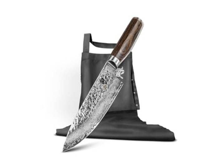 KAI Shun Premier Tim Mälzer Geschenkset – Exklusives Kochmesser 20cm mit Damaststahlklinge + hochwertige Kochschürze – für Profis & Hobbyköche – Edle Geschenkbox