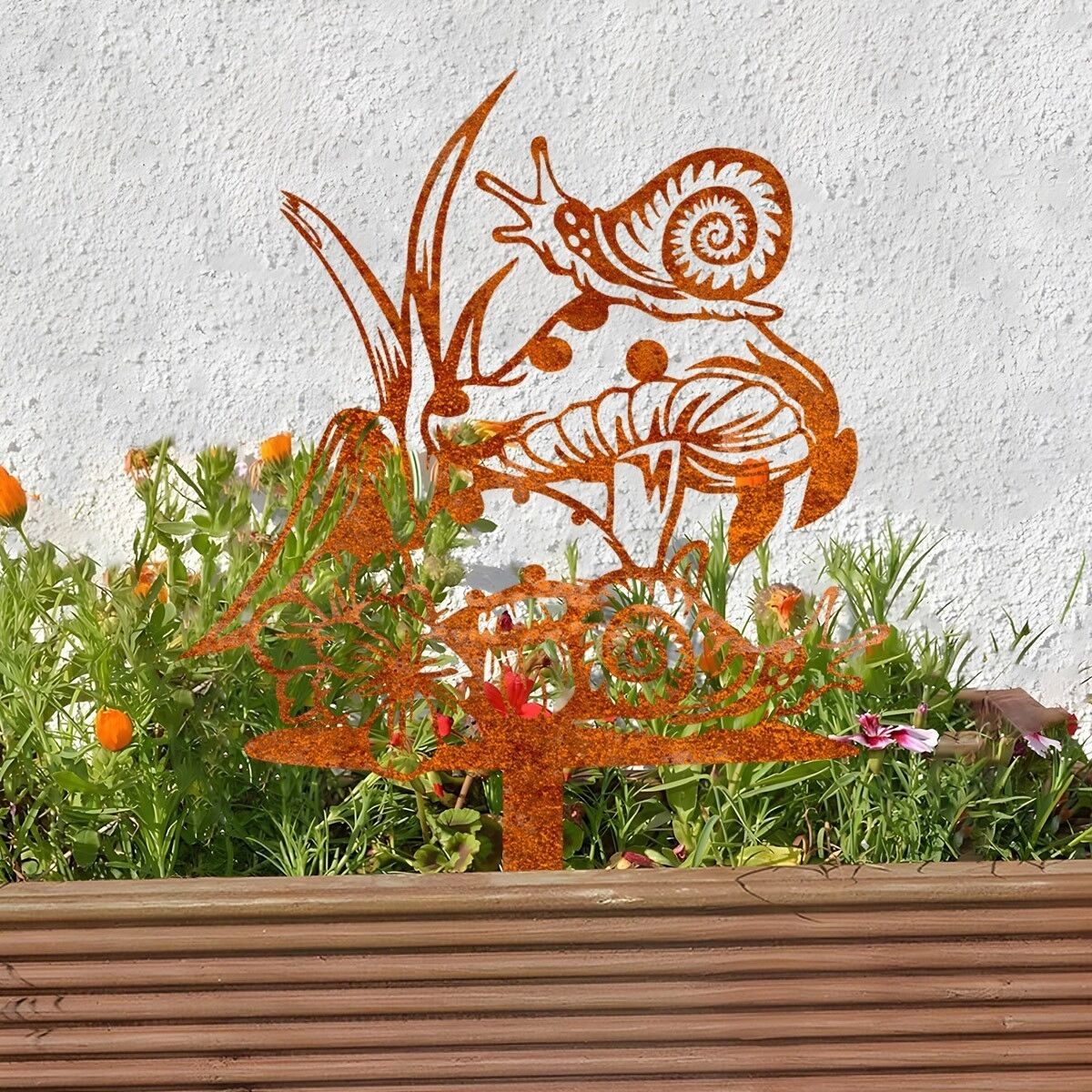 INF Piquet décoratif de jardin en fer marron pour parterres, pelouses et allées extérieures