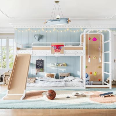 Telepassa Metal Loft/Bunk Bed with Basketball Hoop,Climbing Wall