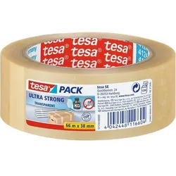 tesa Verpackungsklebeband Leise abrollbar tesapack Ultra Strong Transparent 38 mm (B) x 66 m (L) PVC (Polyvinylchlorid) 4124