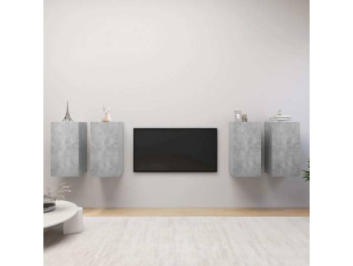 HEFZGDB TV-Schränke 4 STK. Betongrau 30,5x30x60 cm Holzwerkstoff mit Einlegeböden – Hängende TV-Wandschränke für Wohnzimmer Aufbewahrung von Büchern und Medien, robuste Regale