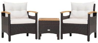 Costway 3 Pieces Patio Rattan Furniture Set with Removable Cushion-Off White
