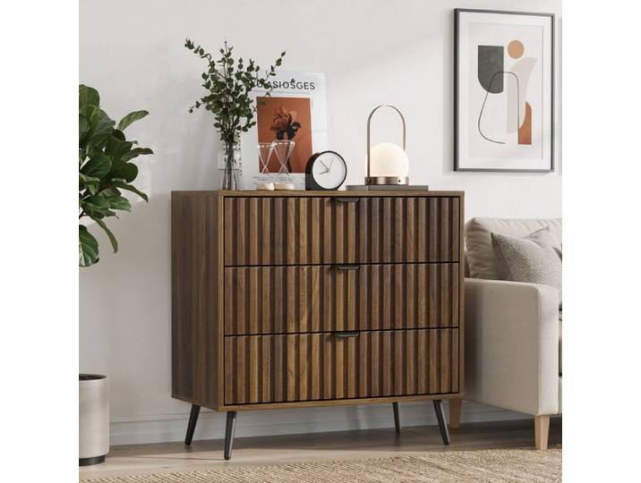 NuvlaGu - Buffet - Meuble de rangement avec 3 tiroirs - idéal pour le salon la chambre ou l'entrée - 80x38x78 cm - Noyer