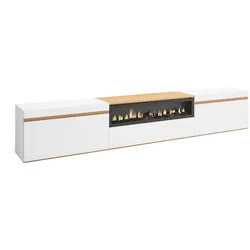 SKRAUT HOME TV-Schrank, Lowboard, 260x45x35cm, Für großformatiges TV, Elektrokamin., Weiß und Eiche Soft