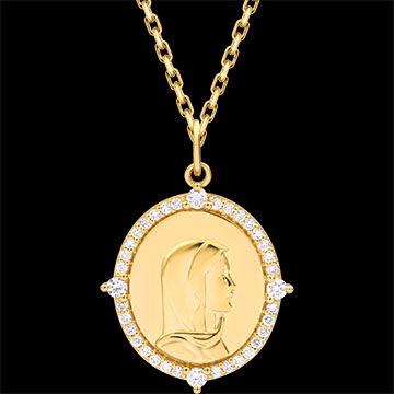Edenly Ovales Taufmedaillon Jungfrau Maria â€“ 18-karÃ¤tiges Gelbgold und synth