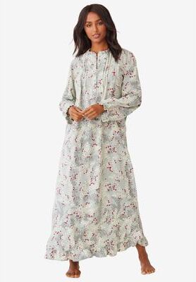 Plus Size Women's Long Flannel Nightgown by Only Necessities in Pearl Grey Holiday Holly (Size 1X)