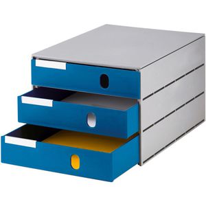 Styro Styro Schubladenbox 14-8050.38,  val Pro, A4, 3 Fächer, Kunststoff, geschlossen, blau / grau