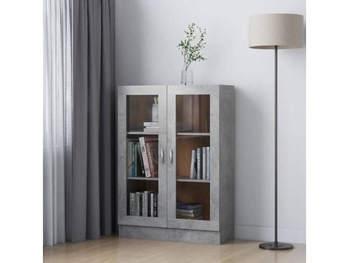 Armoire à vitrine - Bibliothèque Contemporain - Gris béton - VIDAXL - 82 5x30 5x115 cm - 3 étagères
