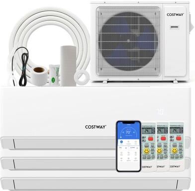 Costway UltrEco Series 24000 BTU 3 Zone 23 SEER2 Mini Split Air Conditioner Wifi Enabled with Heat Pump-7K + 7K + 9K