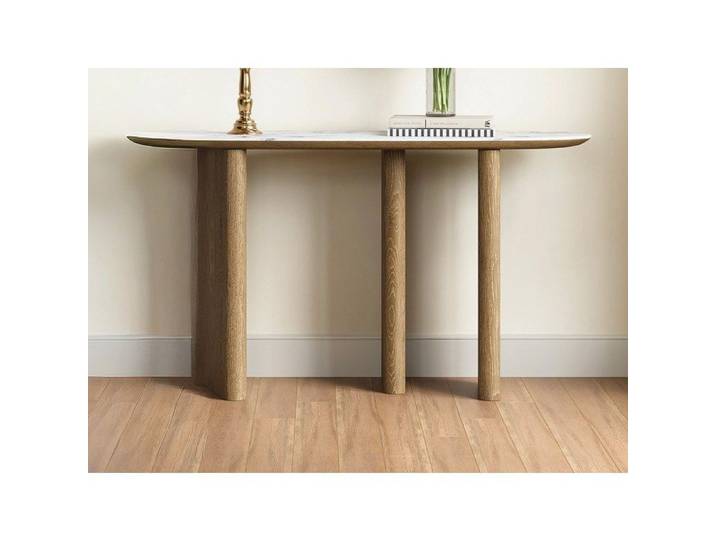 Console en céramique et MDF - Naturel et effet marbre blanc - MODREYO