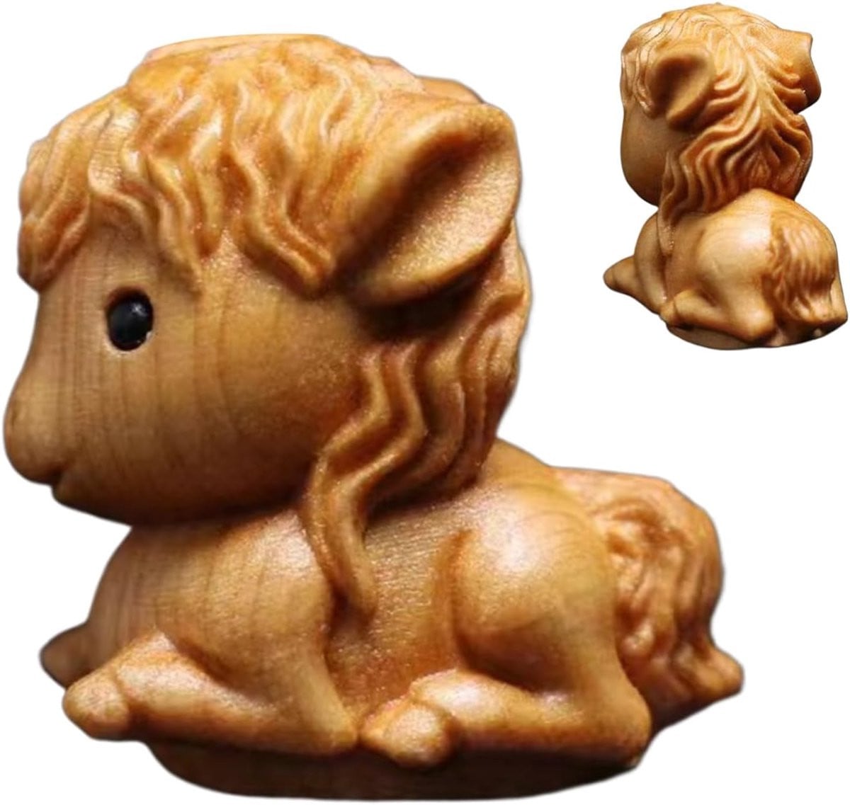 Handgesneden houten paardenbeeldje meerkleurig decoratie voor op tafel, Hoogte: 12 cm