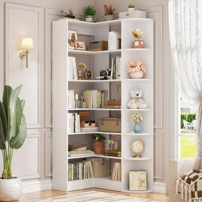 Rackcog "7-Tier Corner Bookshelf, 71"" H Freestanding L-Shaped Book Shelf with Baffle, Corner Open Display Shelf Bookcase"