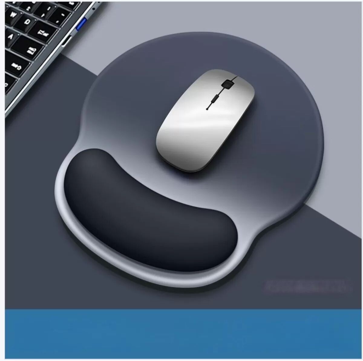 INF Ergonomisches Silikon-Lycra-Mauspad mit Handgelenkauflage — Rutschfestes Office-Mauspad, Komfort & Karpaltunnel-Linderung, Blau+Schwarz