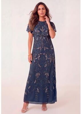 Plus Size Women's Plus Size Beaded Capelet Maxi Gown - Glam Evening Dress by Roaman's in Navy (Size 28 W) Beaded Formal Evening Capelet Gown
