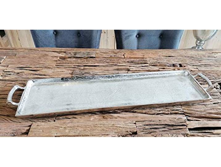 MichaelNoll Tablett Servierbrett Servierplatte Aluminium Silber Griffe Luxus XXL - Serviertablett aus Metall - Silbertablett - 42/65 / 82/112 cm (82 x 21 x 6 cm)