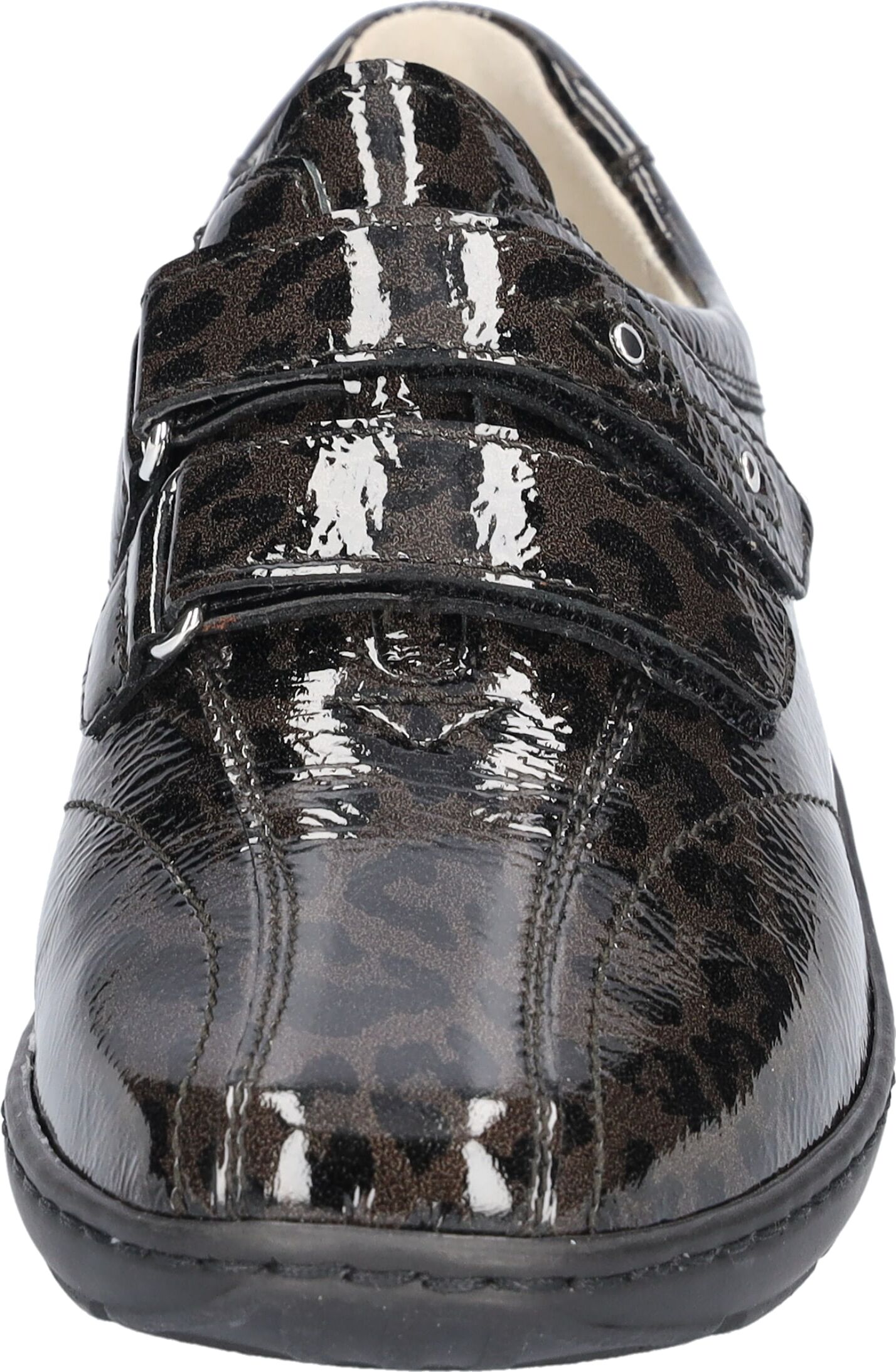 Klettschuh WALDLÄUFER "Henni", Damen, Gr. 4,5 (37,5), Leder Textil, carbon, leo, Lackleder, Schuhe Klettschuh, Lackschuh, Komfortschuh, Leo-Optik, Bequemweite H (=sehr weit)