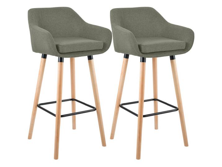 CLP Barhocker 2er Set Stoff hellgrau, Hellgrau, Holz, 55x99x46 cm, Esszimmer, Barmöbel, Barhocker