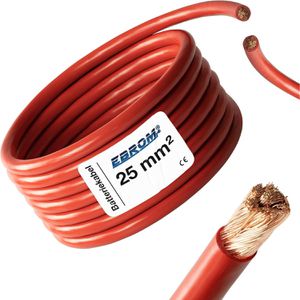 Ebrom Batteriekabel Kupfer, 25mm², offene Kabelenden, rot, 5m