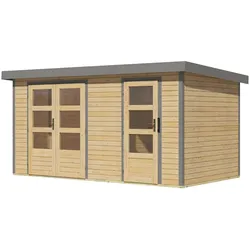 Karibu Metall-Holzgartenhaus Hybridhaus Merkur A/B/C/D - 19 mm/0,75 mm - Mittelwandhaus Holz-Ausführung: naturbelassen Blech-Ausführung: graualuminium 404 x 217 cm (Merkur)