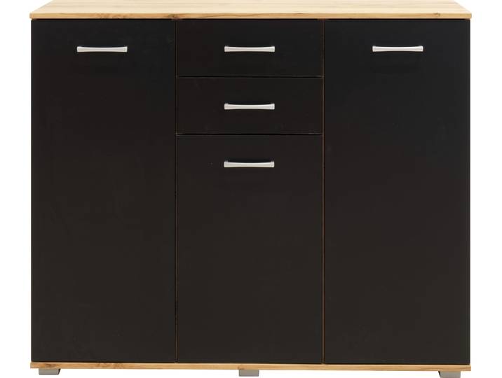 Kombikommode, Holzwerkstoff, Astkernbuchefarben/Schwarz, 123×103×38 cm, 2 Schubladen, Modern, Priess