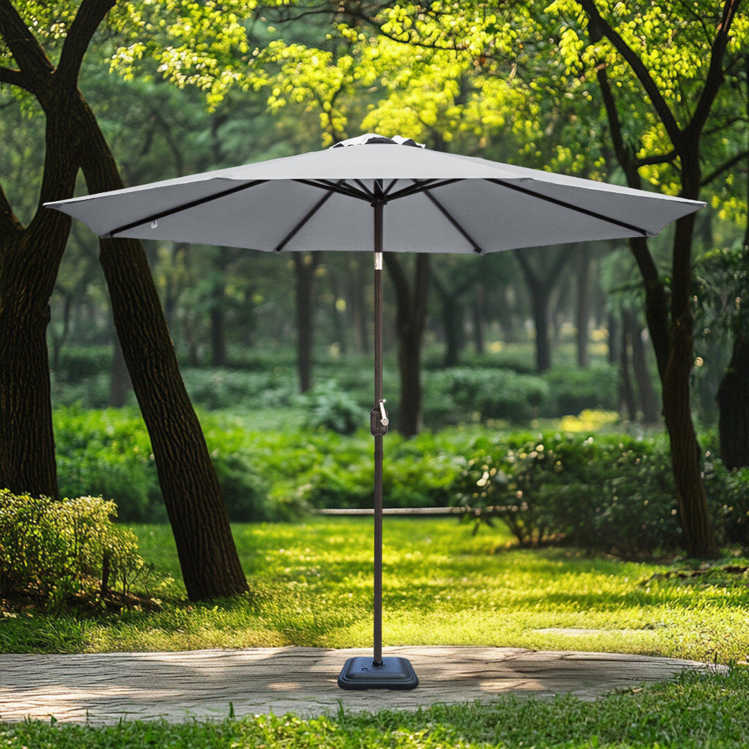 Dakota Fields 2.7M Garden Parasol Outdoor Patio Tilting Umbrella Crank Handle with Base Grey 240cm H X 270cm W X 270cm D