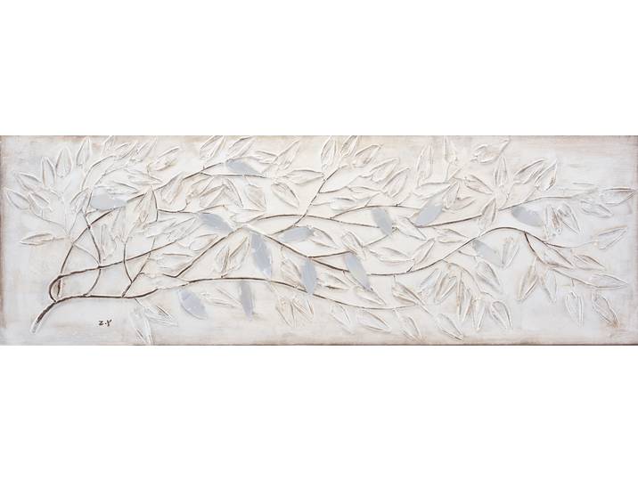 Ölgemälde BÖNNINGHOFF handarbeit ZWEIGE 40x120 cm – Wandbild Kunst Deko modern , beige (farbe rahmen: kein rahmen, farbe bild(er): weiß, silber), B:120cm H:40cm T:2,1cm, Acrylfarbe, Canvas, Holz, Bilder, Ölgemälde, handgefertigt, jedes Bild ein Unikat