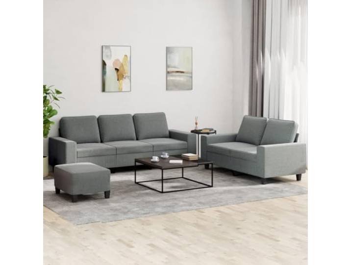 HEFZGDB 3-TLG. Sofagarnitur Dunkelgrau Stoff Wohnzimmer Set mit Hocker, strapazierfähiger Bezug und atmungsaktive Polsterung für langlebige Nutzung, Robustes Metallgestell