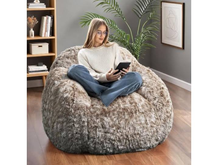 Plüsch-Bohnensack, Erwachsene, Weicher Lounge-Sessel Memory-Schaum Sitzsack mit abnehmbarem Plüsch-Mikrofaserbezug – Waschbar & Bequem