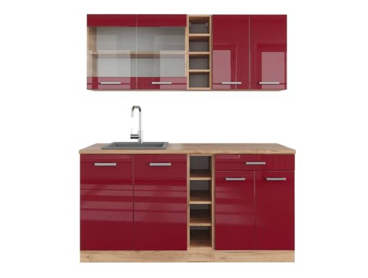 Vicco Singleküche R-Line, Rot Hochglanz/Goldkraft Eiche, 160 cm