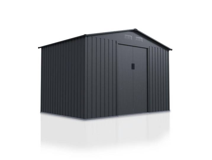 Juskys Geräteschuppen XL dunkelgrau, Dunkelgrau, Metall, 280x190x196 cm, Gartenzubehör, Geräteschuppen