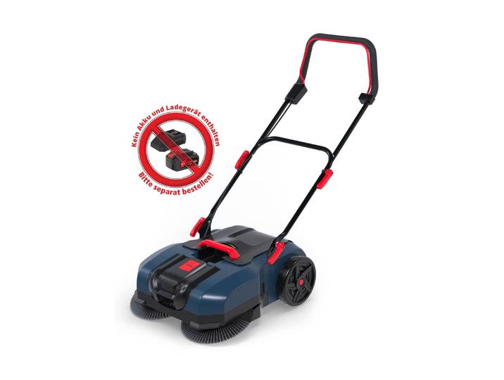 Akku-Kehrmaschine (Akku und Ladegerät nicht im Lieferumfang), Schwarz-Rot-Blau