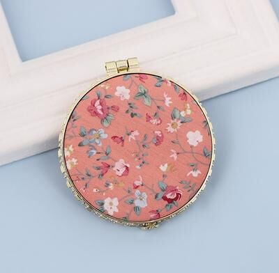 Fusion Finds Vintage Floral Compact Makeup Mirror Portable Pocket Mirror With Dual Sided Folding Design round orange