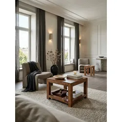 Couchtisch MUMBAI aus Massivholz – Landhausstil im kompakten Design, Dunkelbraun 60x60x45 cm