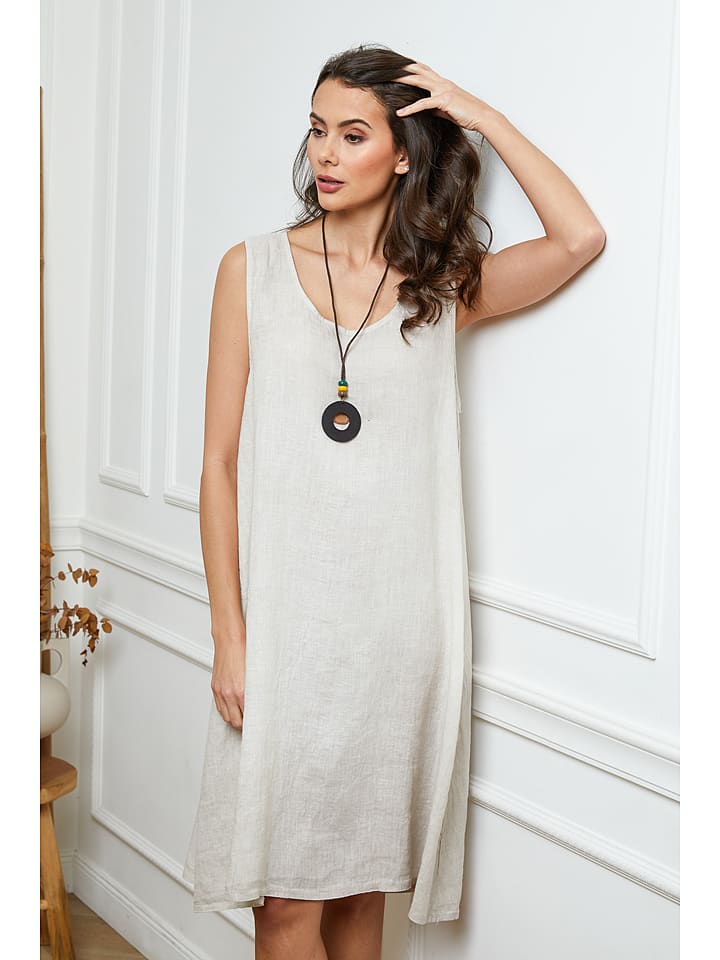 Fleur de Lin Leinen-Kleid "Hemar" in Beige - XL