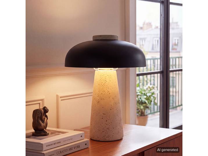 Tischleuchte Sovi Ø 25cm Schwarz/Beige Eisen, lackiert Beton E14