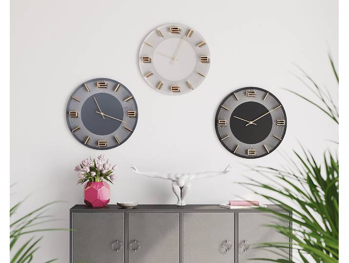 Wanduhr Leonardo Ziffernblatt: mitteldichte Faserplatte gebeizt-lackiert, Aluminium lackiert, Rückwand: Acrylnitril-Butadien-Styrol, Zeiger:
