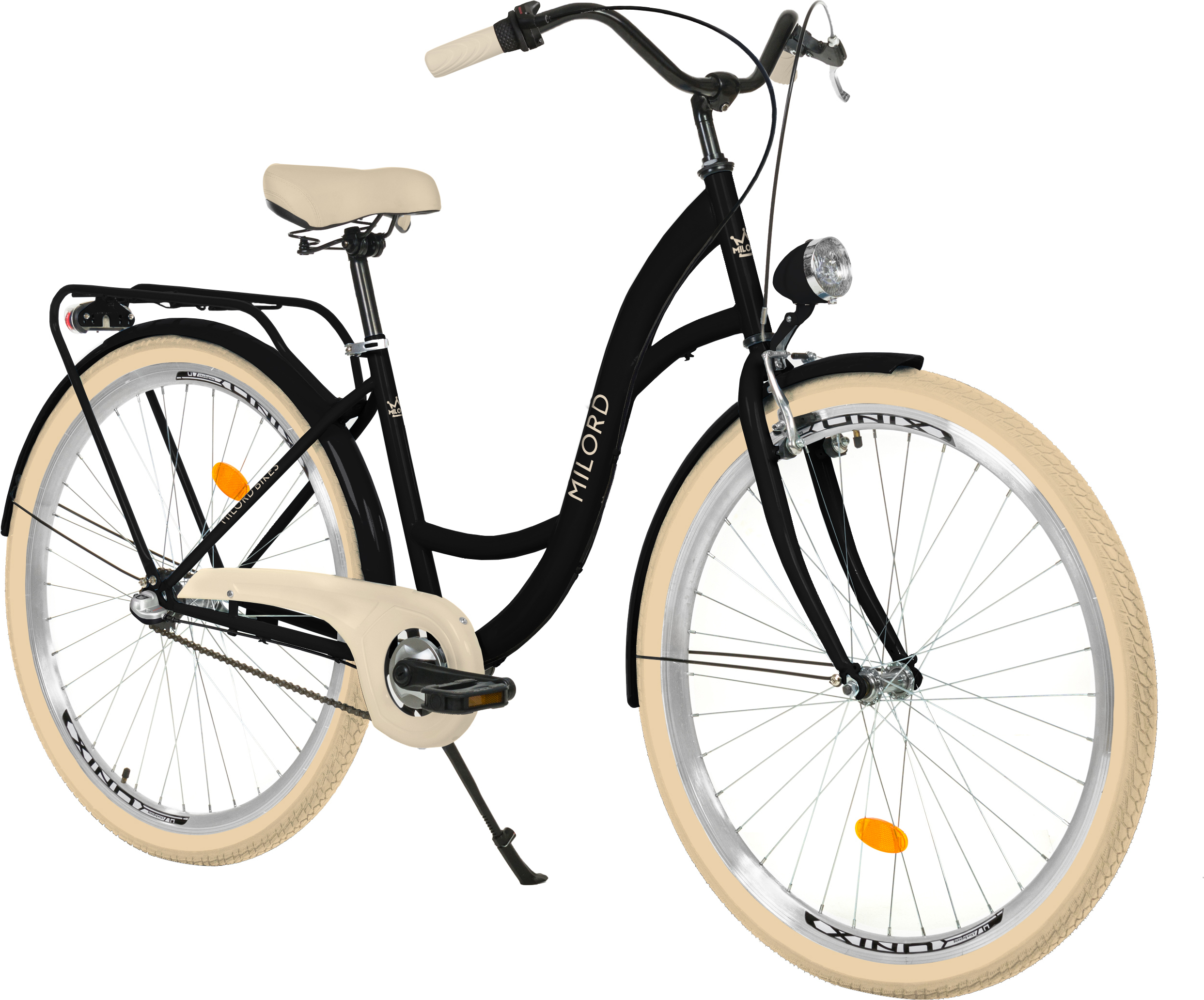 Milord Komfort Fahrrad Citybike Damenfahrrad, 28 Zoll, Schwarz-Creme, 3 Gänge Shimano