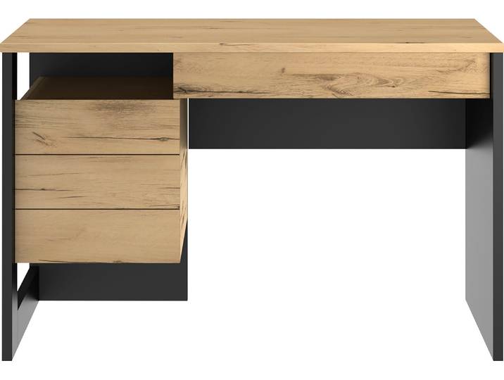 Schreibtisch GAMI RUSSEL , schwarz (eiche helvezia, schwarz, schwarz, eiche helvezia), B:119cm H:75cm T:54cm, Tische, Schreibtisch, Schreibtisch mit geringen Massen