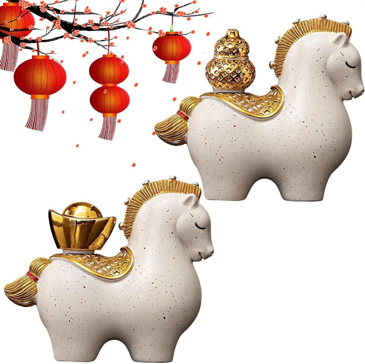 Silvester Paardenbeeldje decoratie - Wit - Hoogte: 10 cm