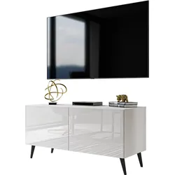 TV-SCHRANK AURA 100 Weiß Hochglanz mit LED-Beleuchtung – Beinfarbe: Schwarz