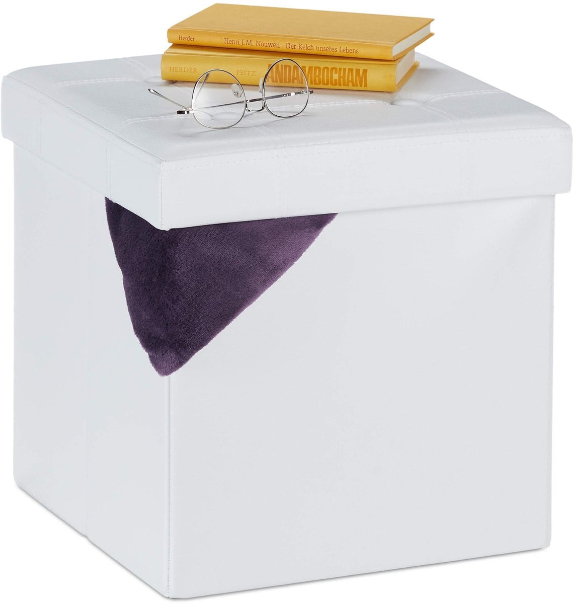 Omgoods Vouwbare Hocker met Opbergruimte, Kunstleer, Wit