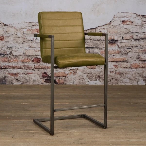 Tower Living Barstoel Rocca met armleuningen - Groen - Faux leer en metaal