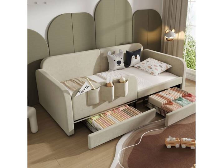 Lit gigogne - Gutent - 90x200cm - Blanc - 2 tiroirs - Lit d'enfant