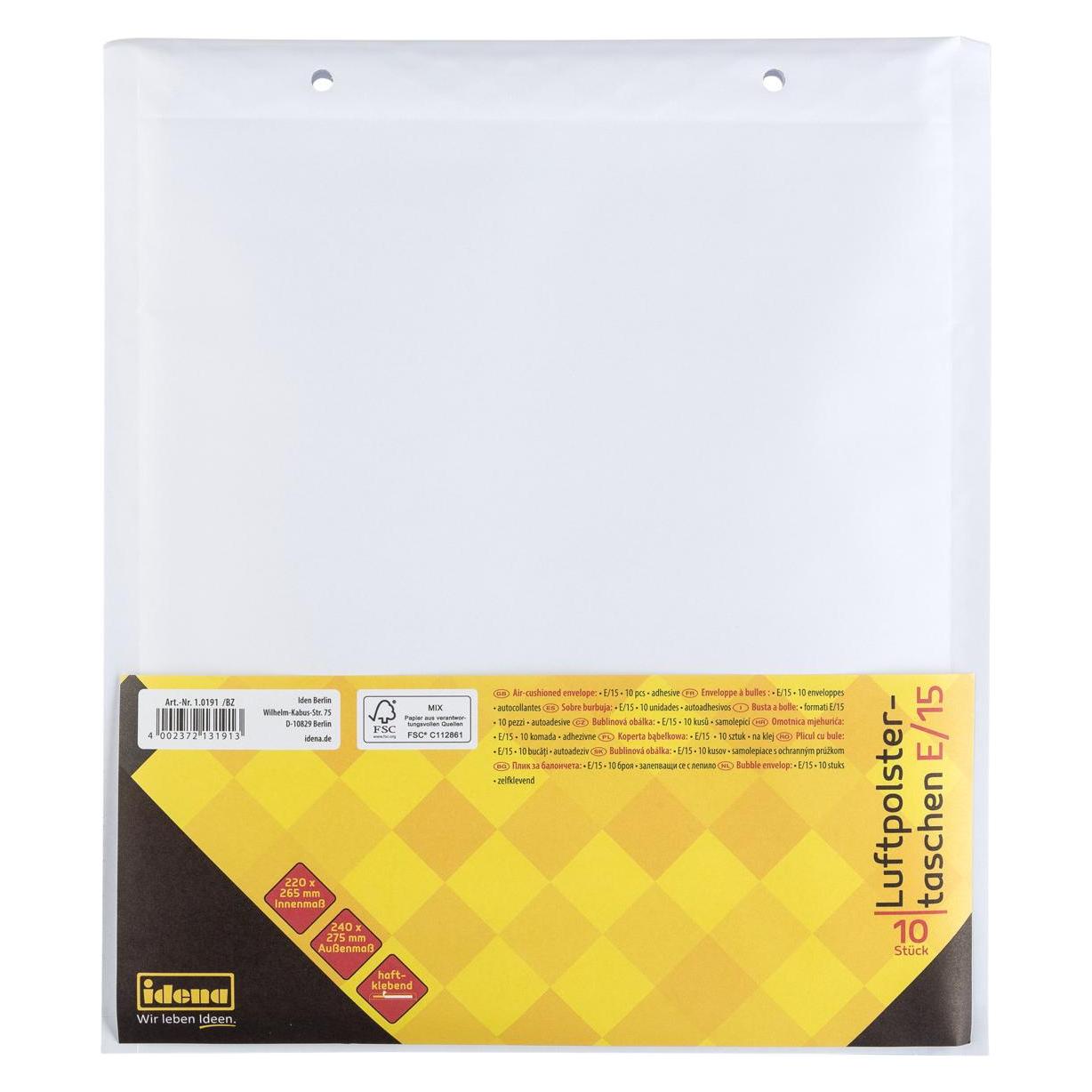Idena Luftpolstertaschen E/15 haftklebend weiss 24x27,5cm (1 Stk.) (60107011)