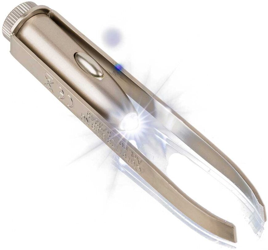Pinzette schräge Spitze Led-licht Edelstahl 9,5 cm