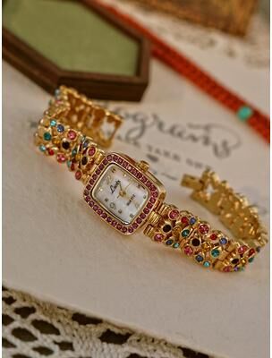 Youfap Market Waterproof Women's Square Quartz Watch With Colorful Rhinestone Gemstone Inlaid Strap And Mother Of Pearl Dial Waterproof Women's Square Quartz Watch With Colorful Rhinestone Gemstone Inlaid Strap And Mother Of Pearl Dial