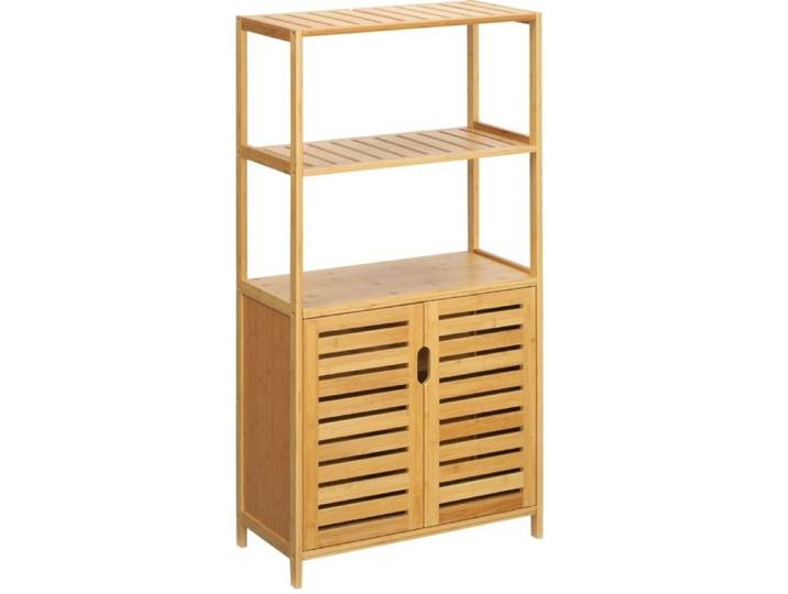 Meuble de rangement salle de bain – Bambou naturel – Portes persiennées – 60 x 30 x 120 cm