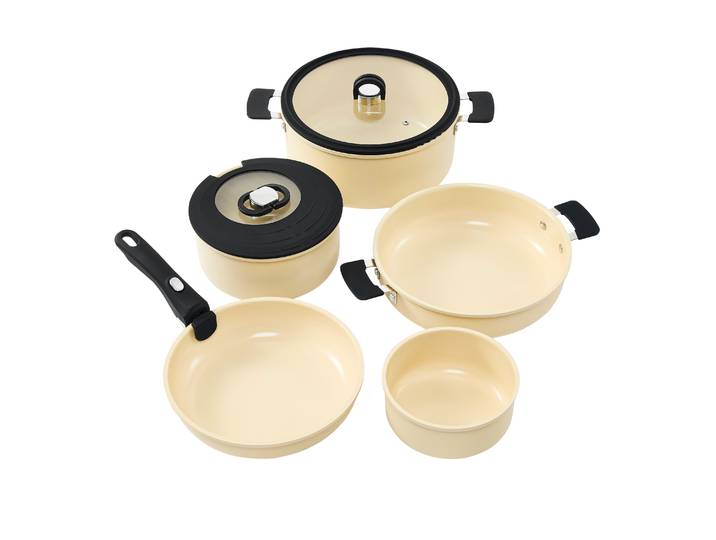 Topf-Set RESTO KITCHENWARE SAVE & STOCK Multifunktionales Stapelbares Set im Geschenkkarton , beige, Töpfe, Topf-Set, Induktion, für alle Herdarten geeignet